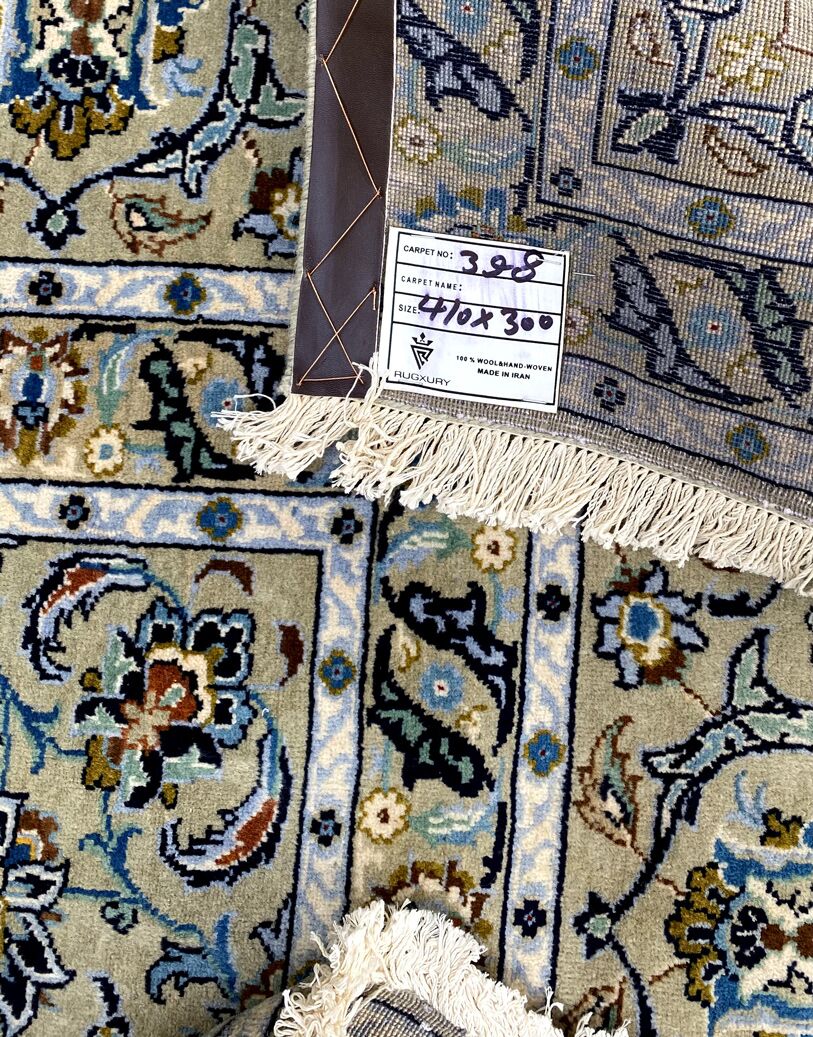 4x3M Signed Pistachio Tone Persian Kashan Rug - Image 9