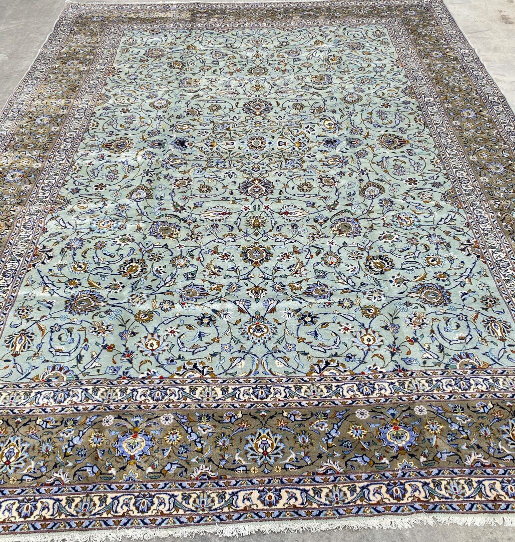 4.3x3M Signed Pistachio Tone Persian Kashan Rug - Image 2