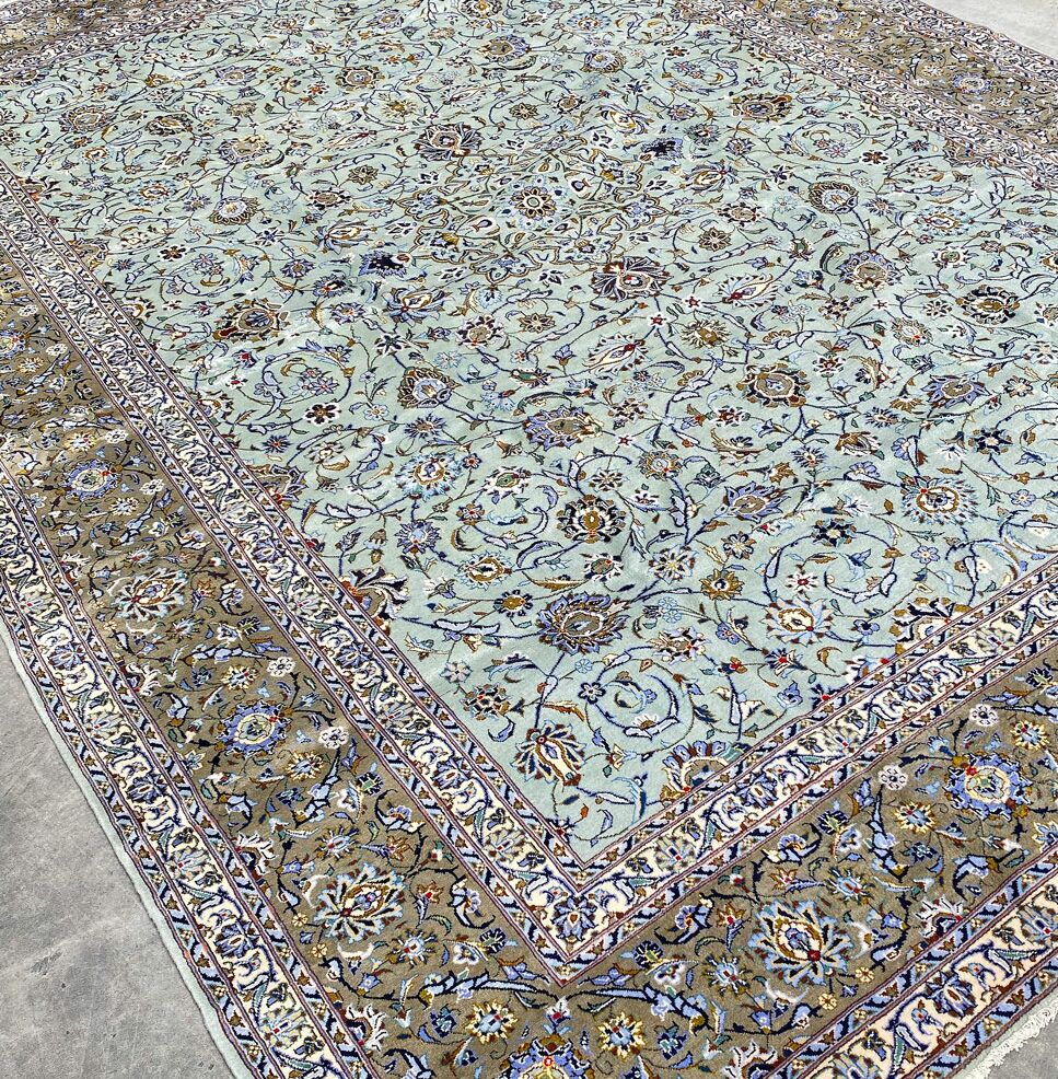 4.3x3M Signed Pistachio Tone Persian Kashan Rug - Image 4