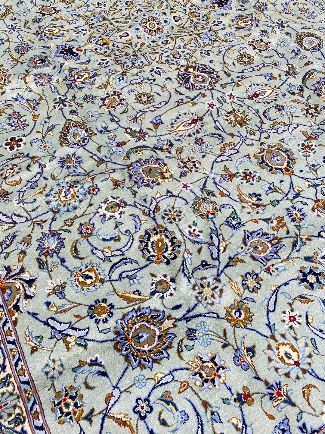 4.3x3M Signed Pistachio Tone Persian Kashan Rug - Image 7