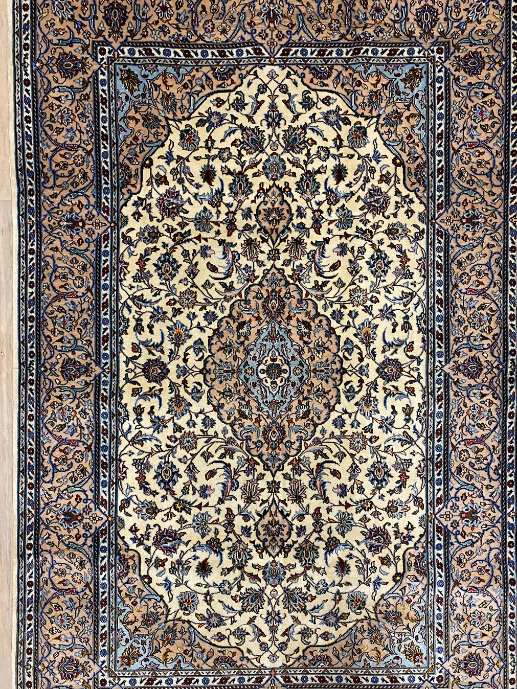 2.2x1.5M Signed Beige Persian Kashan Rug