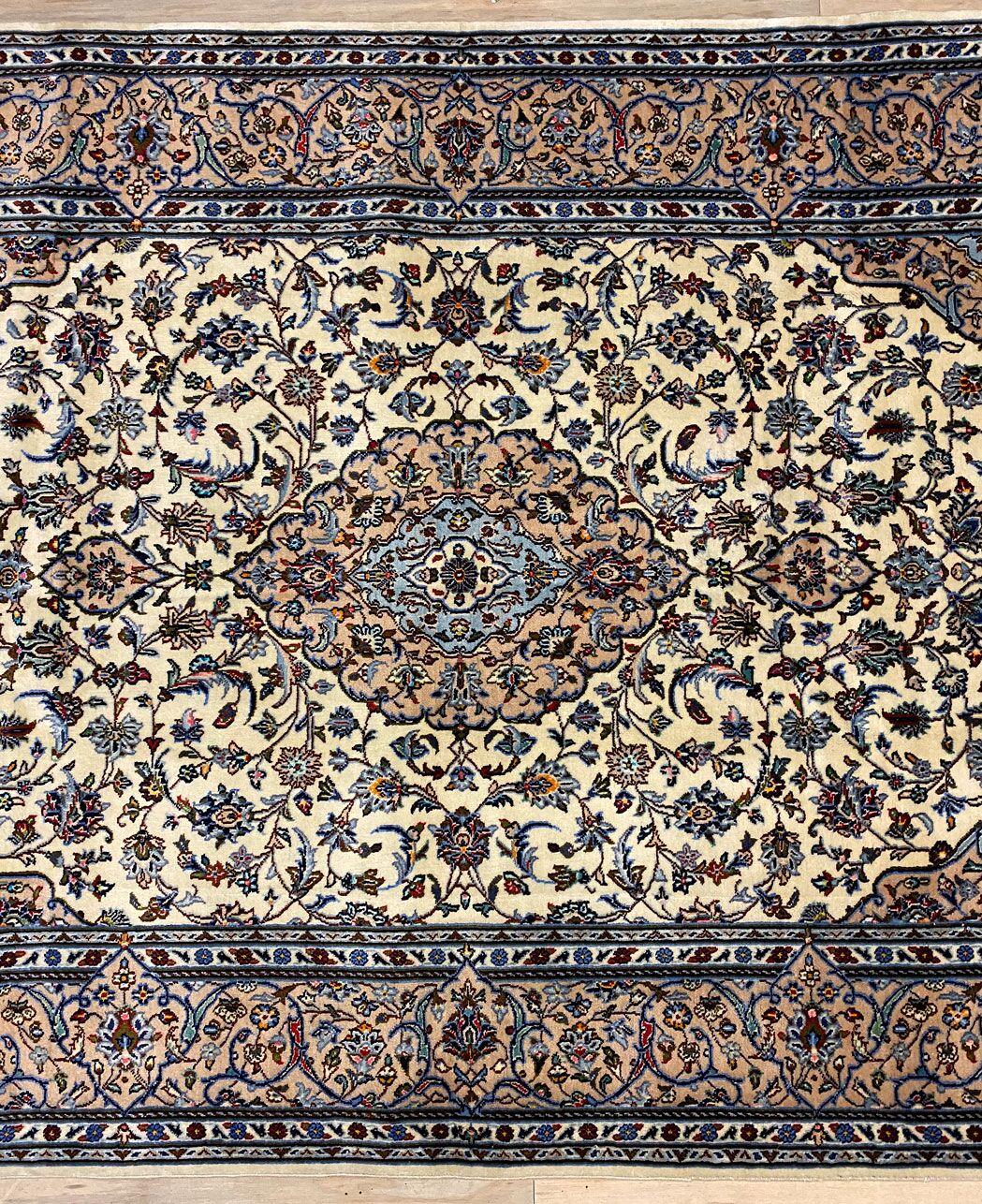 2.2x1.5M Signed Beige Persian Kashan Rug - Image 5