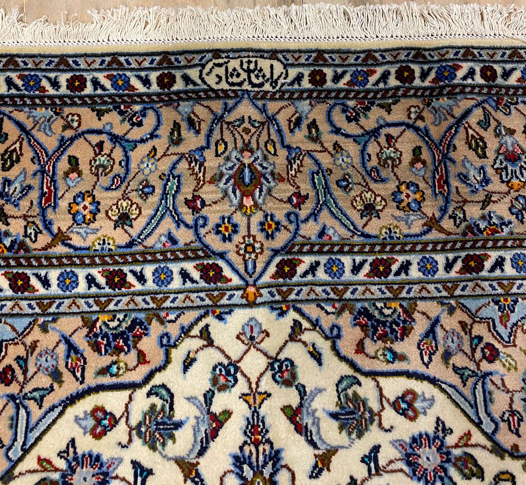 2.2x1.5M Signed Beige Persian Kashan Rug - Image 6