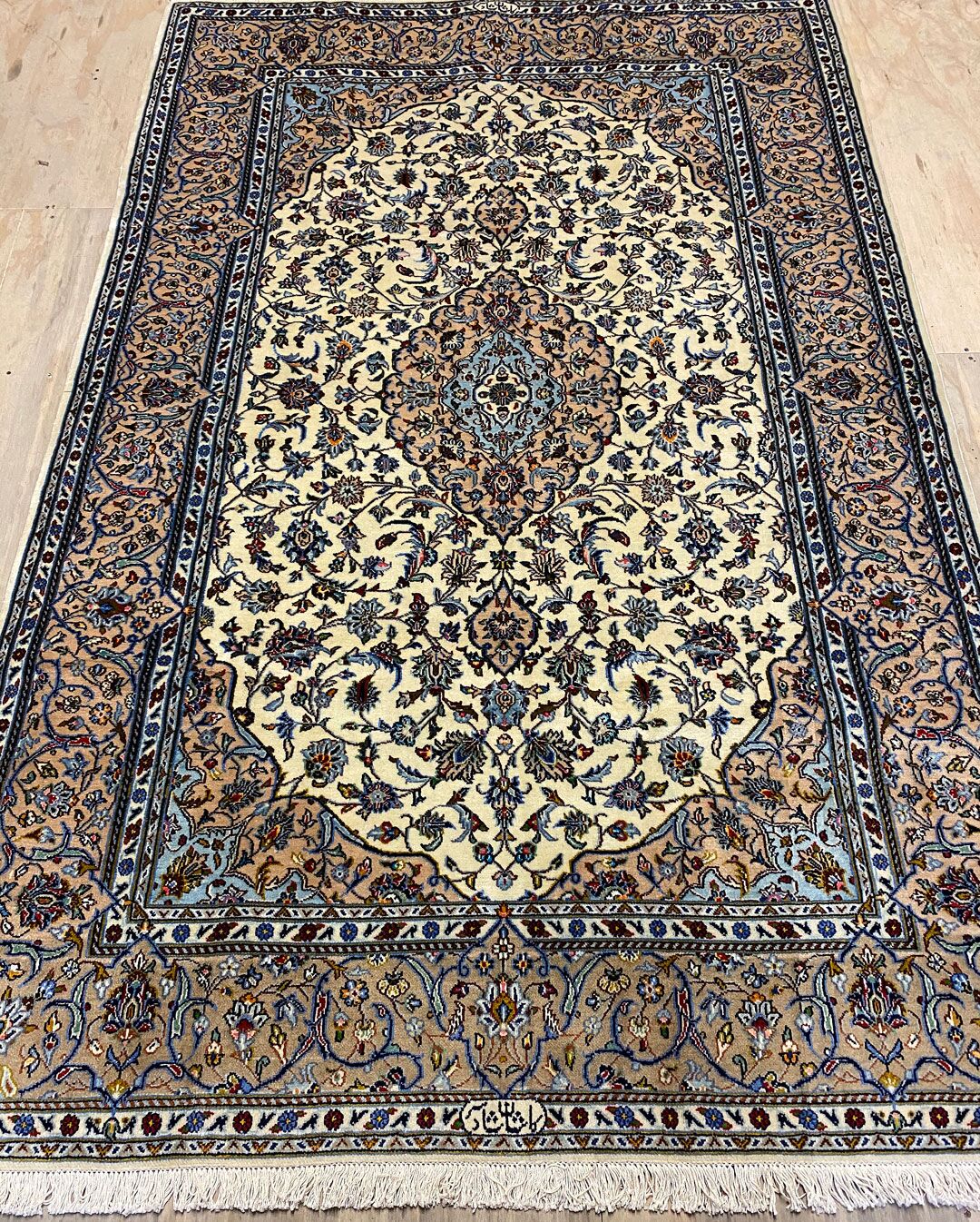 2.2x1.5M Signed Beige Persian Kashan Rug - Image 7