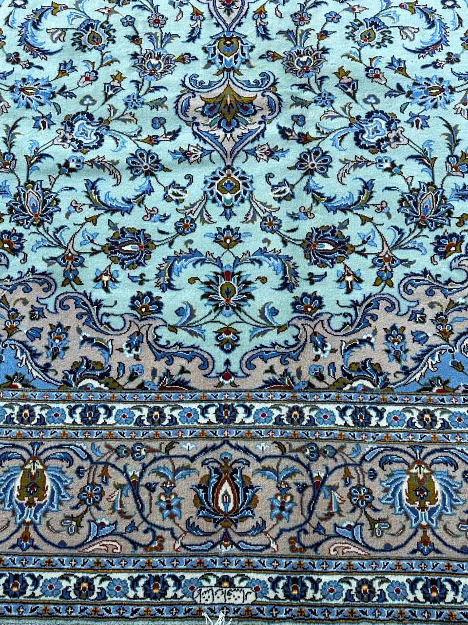 4x3M Signed Pistachio Tone Persian Kashan Rug - Image 4