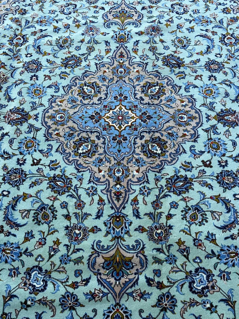 4x3M Signed Pistachio Tone Persian Kashan Rug - Image 3