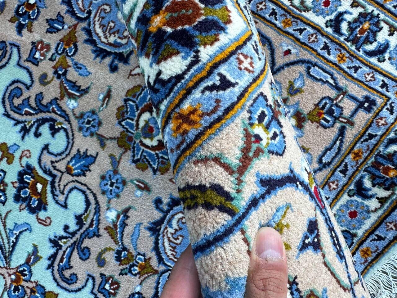 4x3M Signed Pistachio Tone Persian Kashan Rug - Image 11