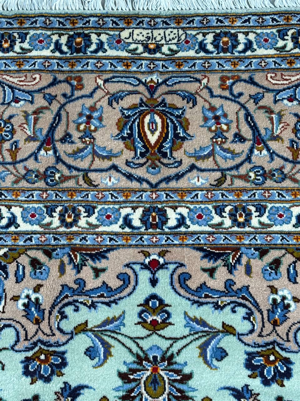 4x3M Signed Pistachio Tone Persian Kashan Rug - Image 9