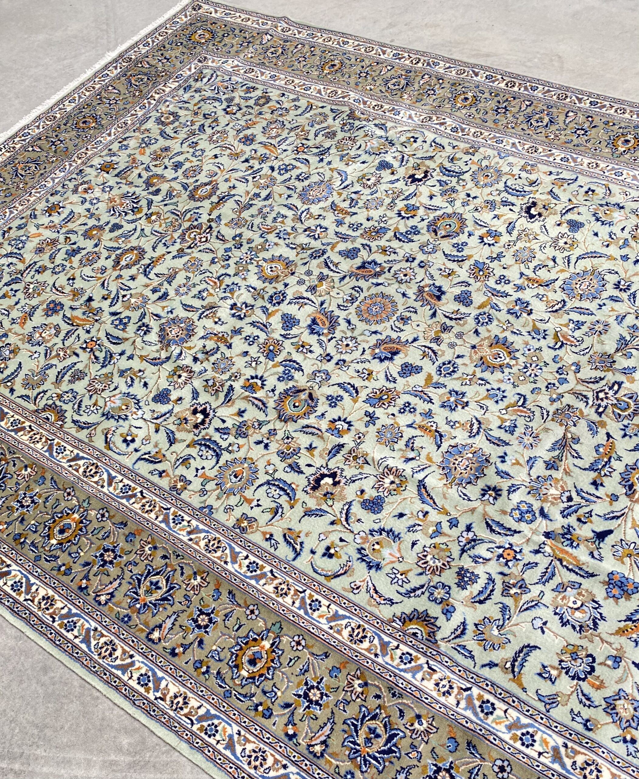 3.4x2.4M Signed Pistachio Tone Persian Kashan