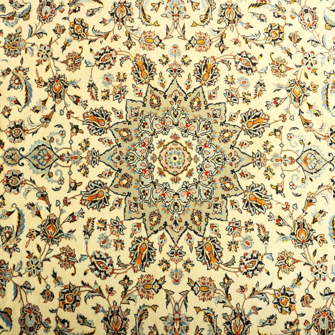 3.4x2.5M Signed Pistachio Tone Persian Kashan Rug - Image 2