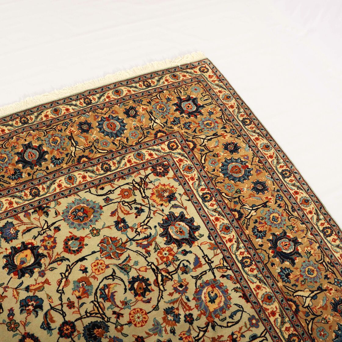 Masterpiece Signed Pistachio Tone Persian Kashan Rug - Image 5