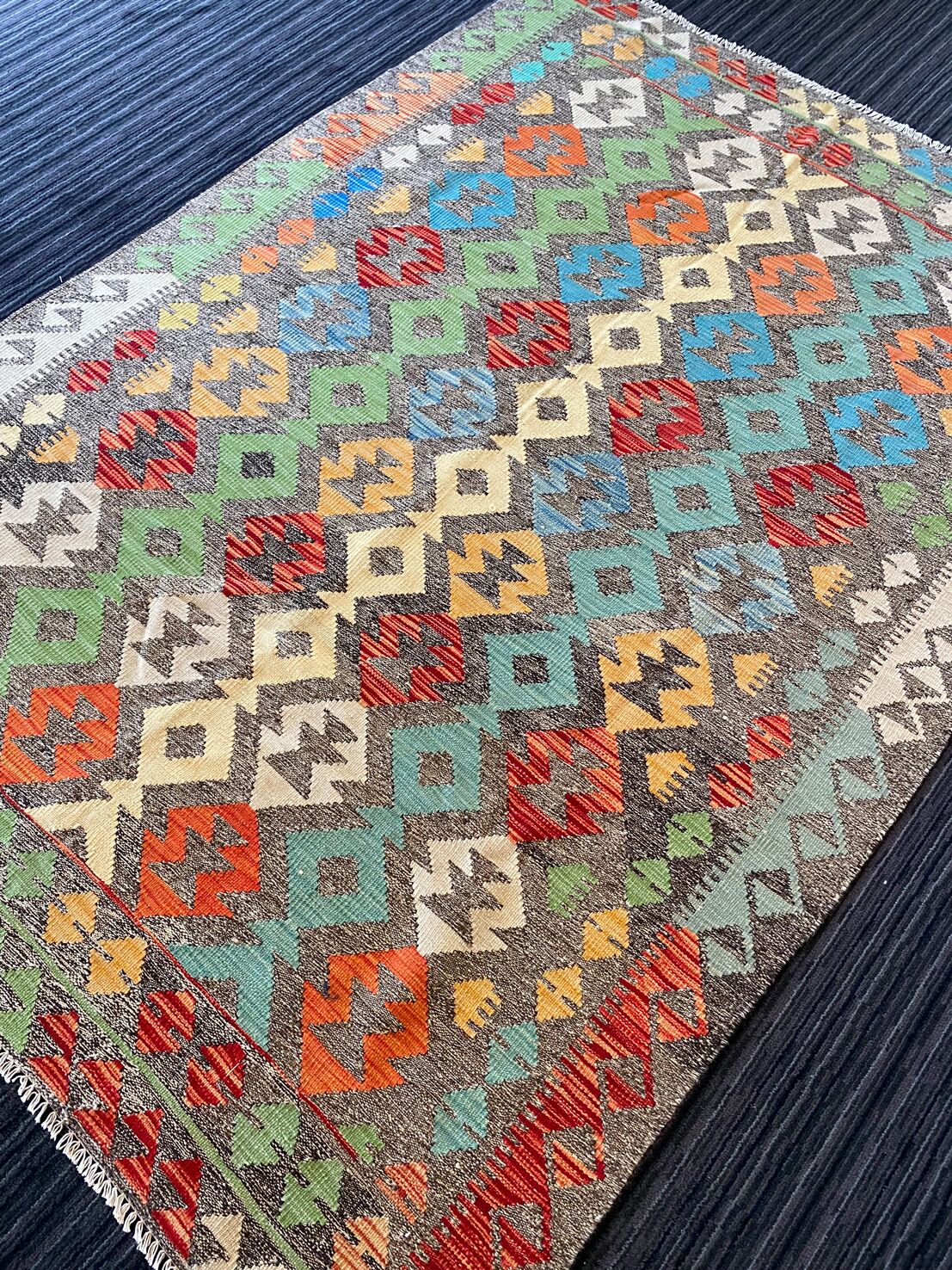 2.4x1.8 M Boho Maymana Afghan Kilim - Image 3