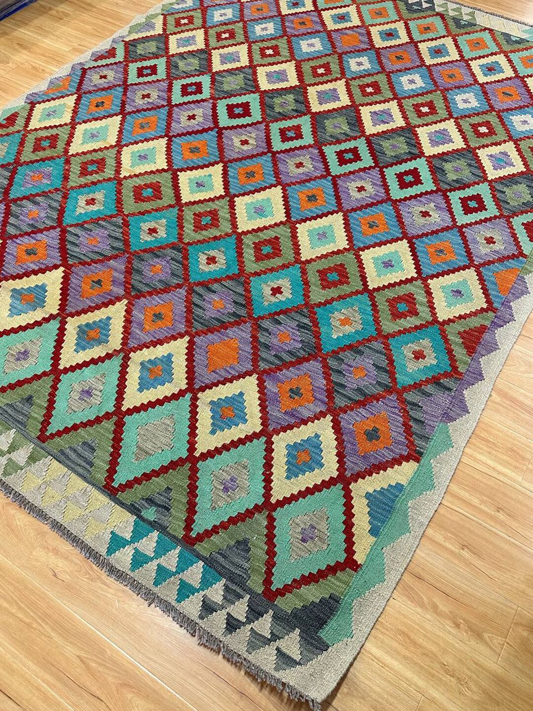 2.8 x 2.07 M Boho Maymana Afghan Kilim Rug - Image 4