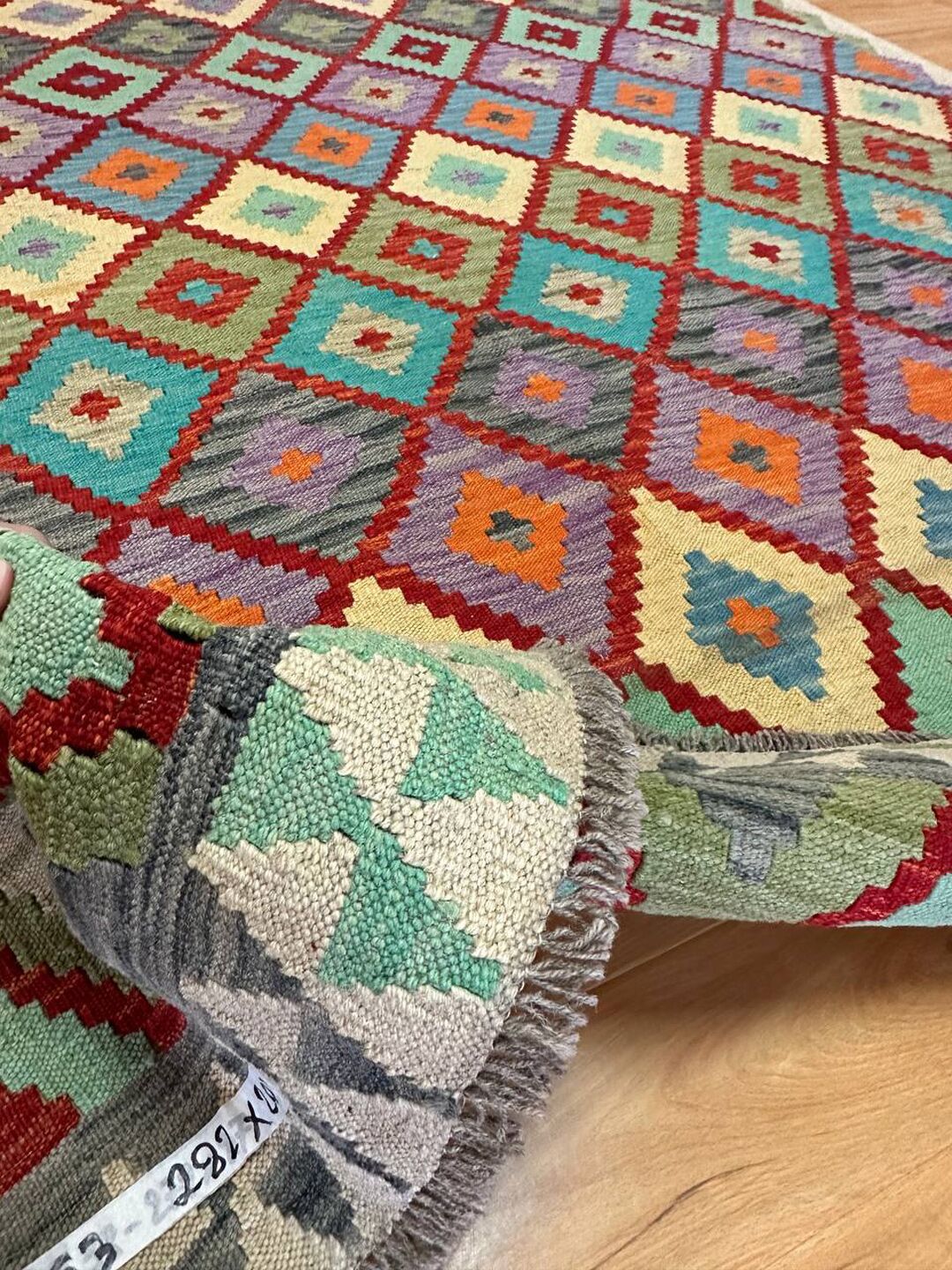 2.8 x 2.07 M Boho Maymana Afghan Kilim Rug - Image 8