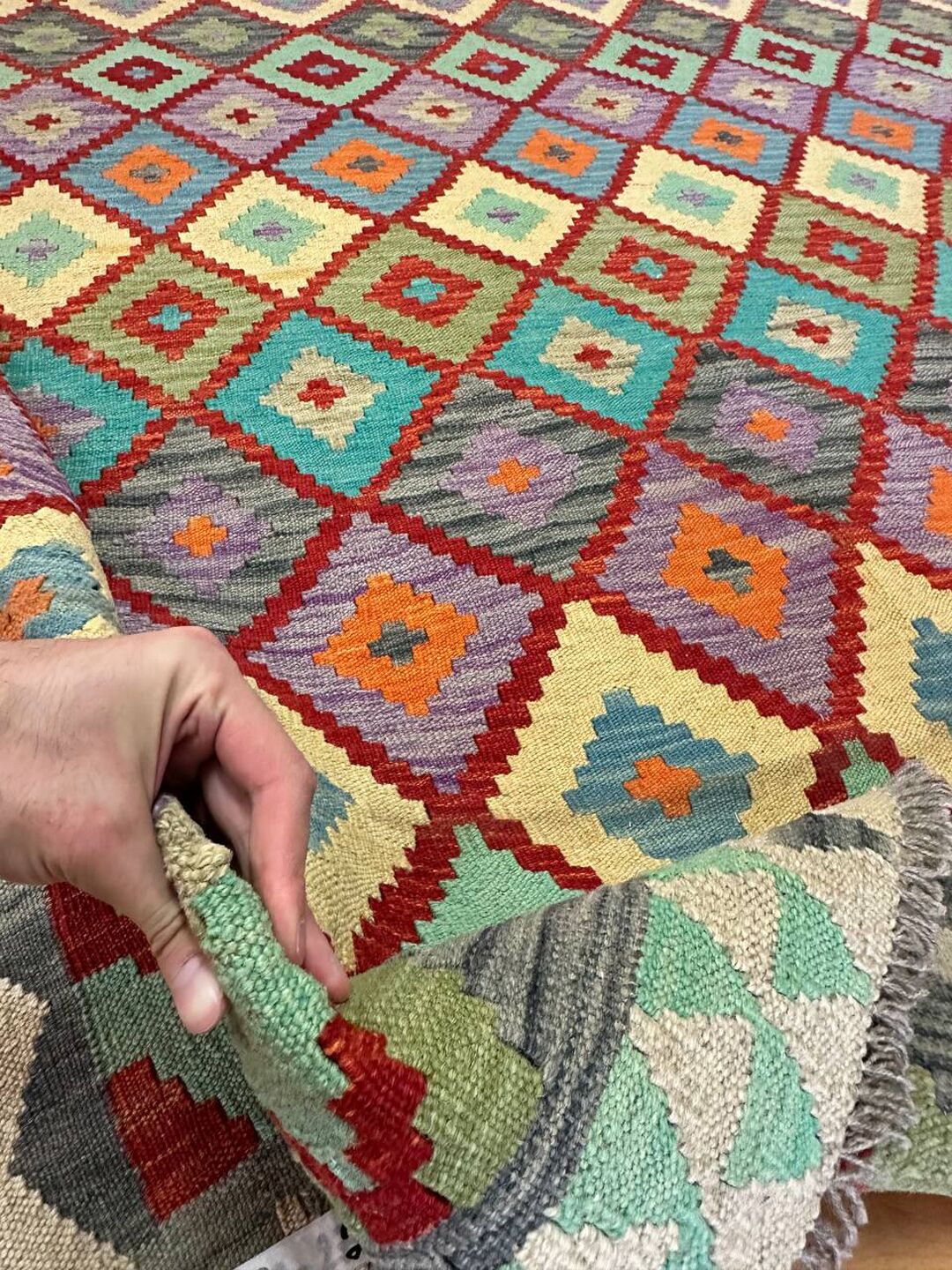 2.8 x 2.07 M Boho Maymana Afghan Kilim Rug - Image 9