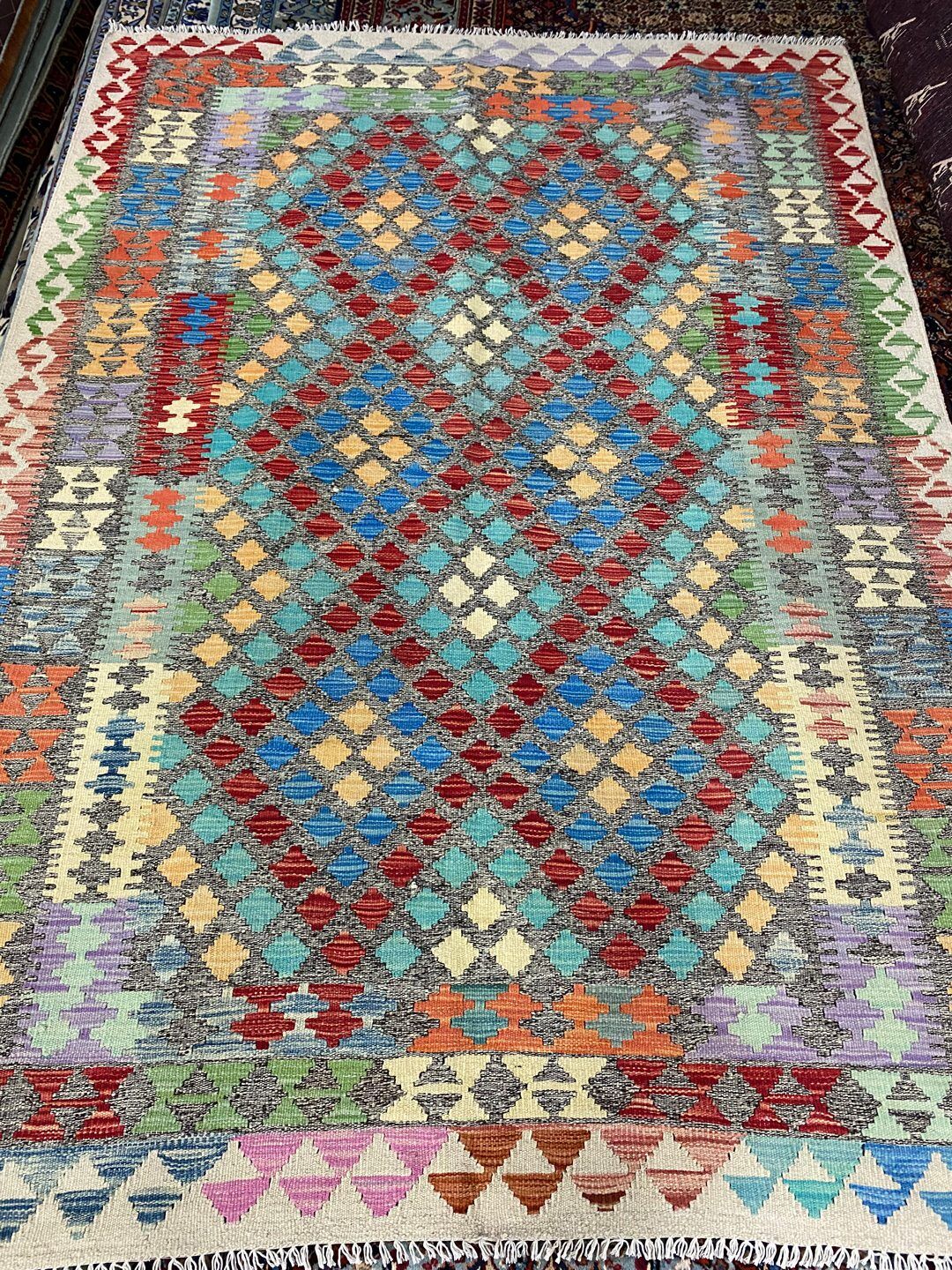 2.3x1.6 M Boho Maymana Afghan Kilim - Image 2