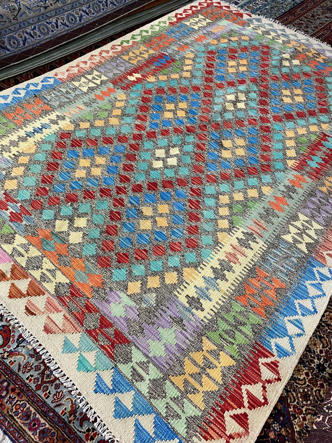 2.3x1.6 M Boho Maymana Afghan Kilim - Image 4
