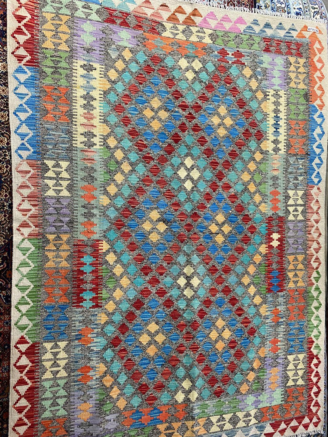 2.3x1.6 M Boho Maymana Afghan Kilim - Image 5
