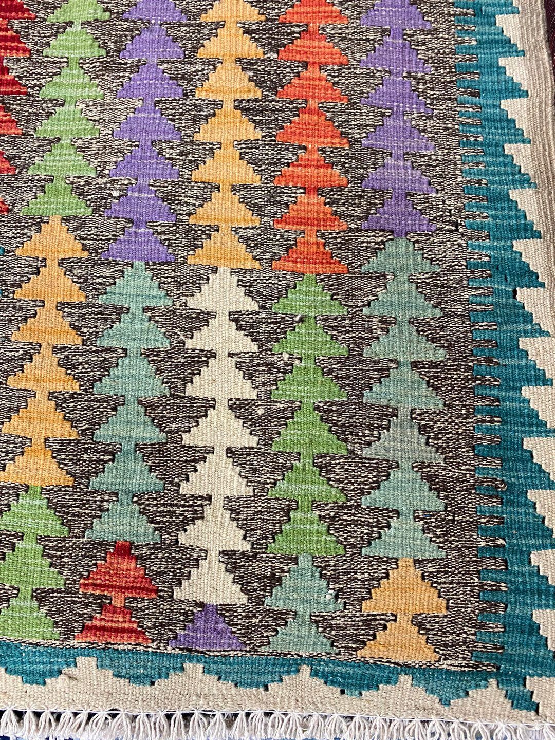 2.4x1.8 M Boho Maymana Afghan Kilim - Image 3
