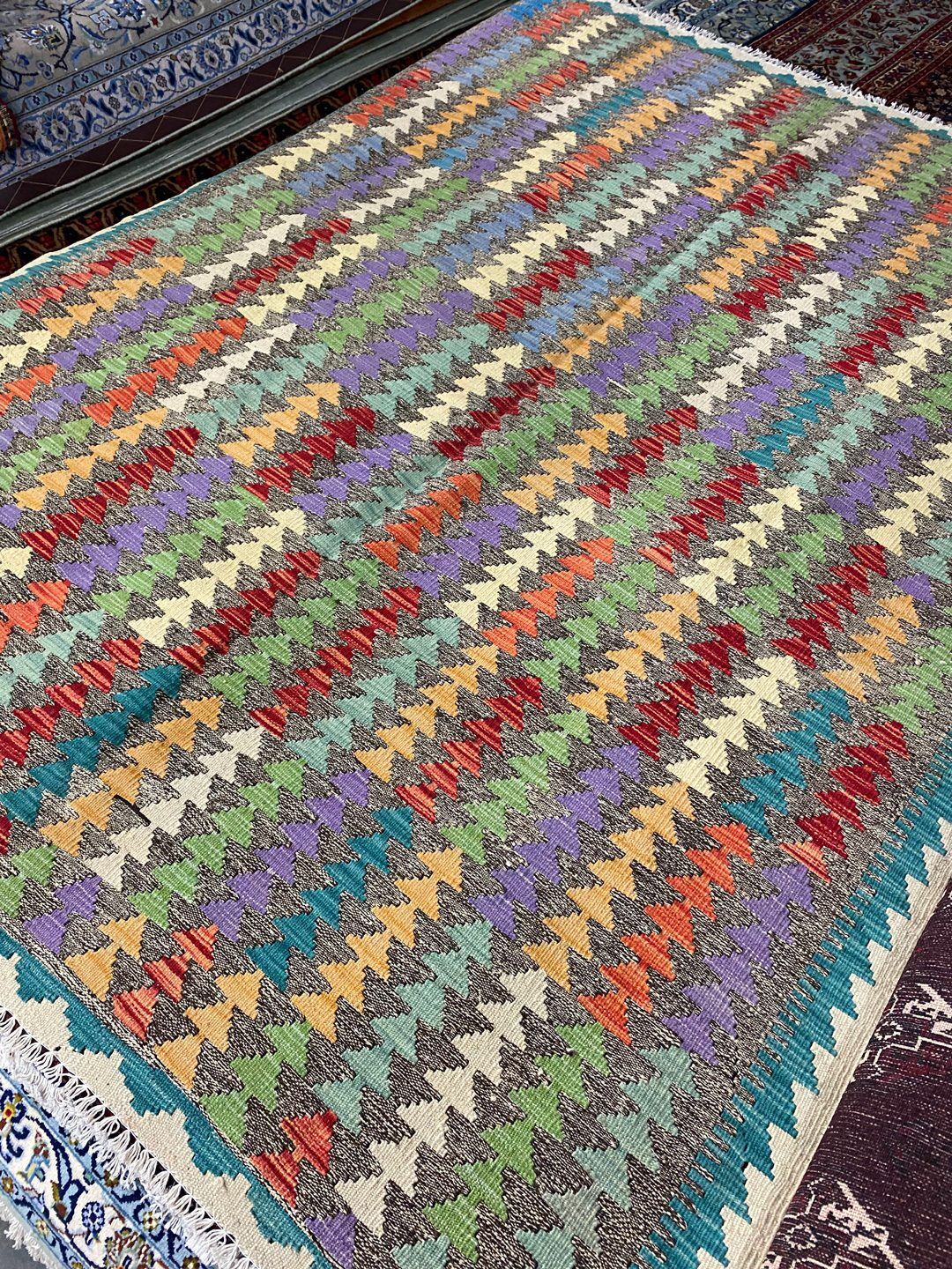 2.4x1.8 M Boho Maymana Afghan Kilim - Image 4