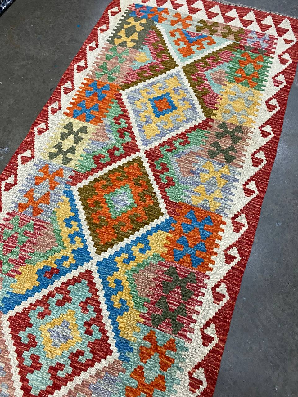 3 x 0.8 M Boho Maymana Afghan Kilim Runner - Image 7