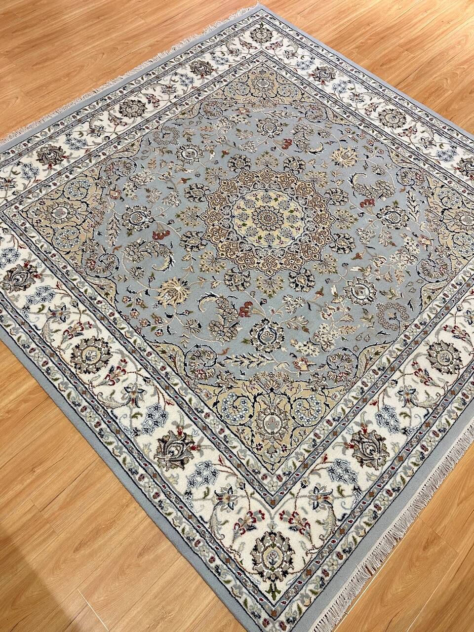 2 x 2 M Indian Wool & Silk Nain Design Rug - Image 6