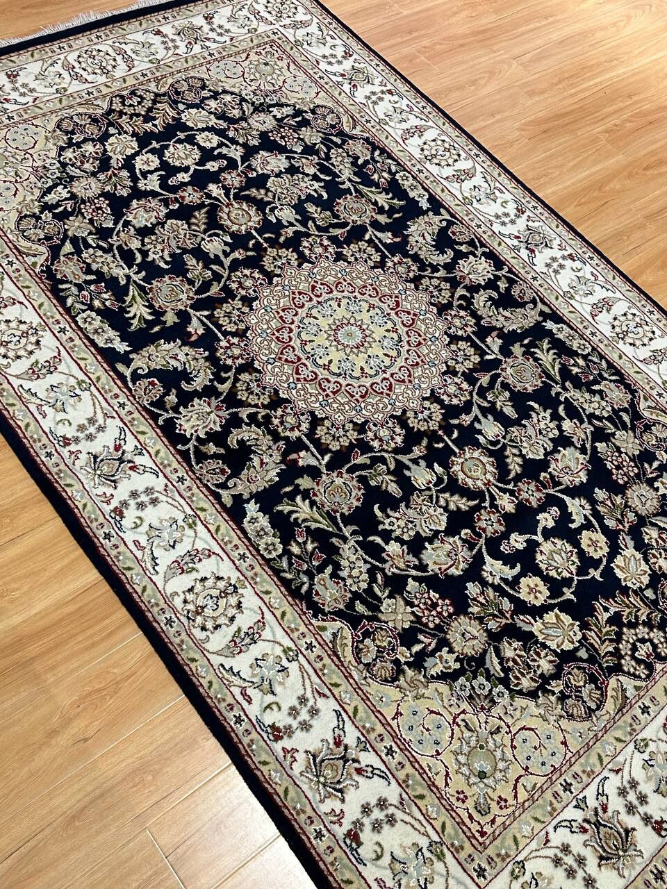 2.45 x 1.5 M Indian Wool & Silk Nain Design Rug - Image 5