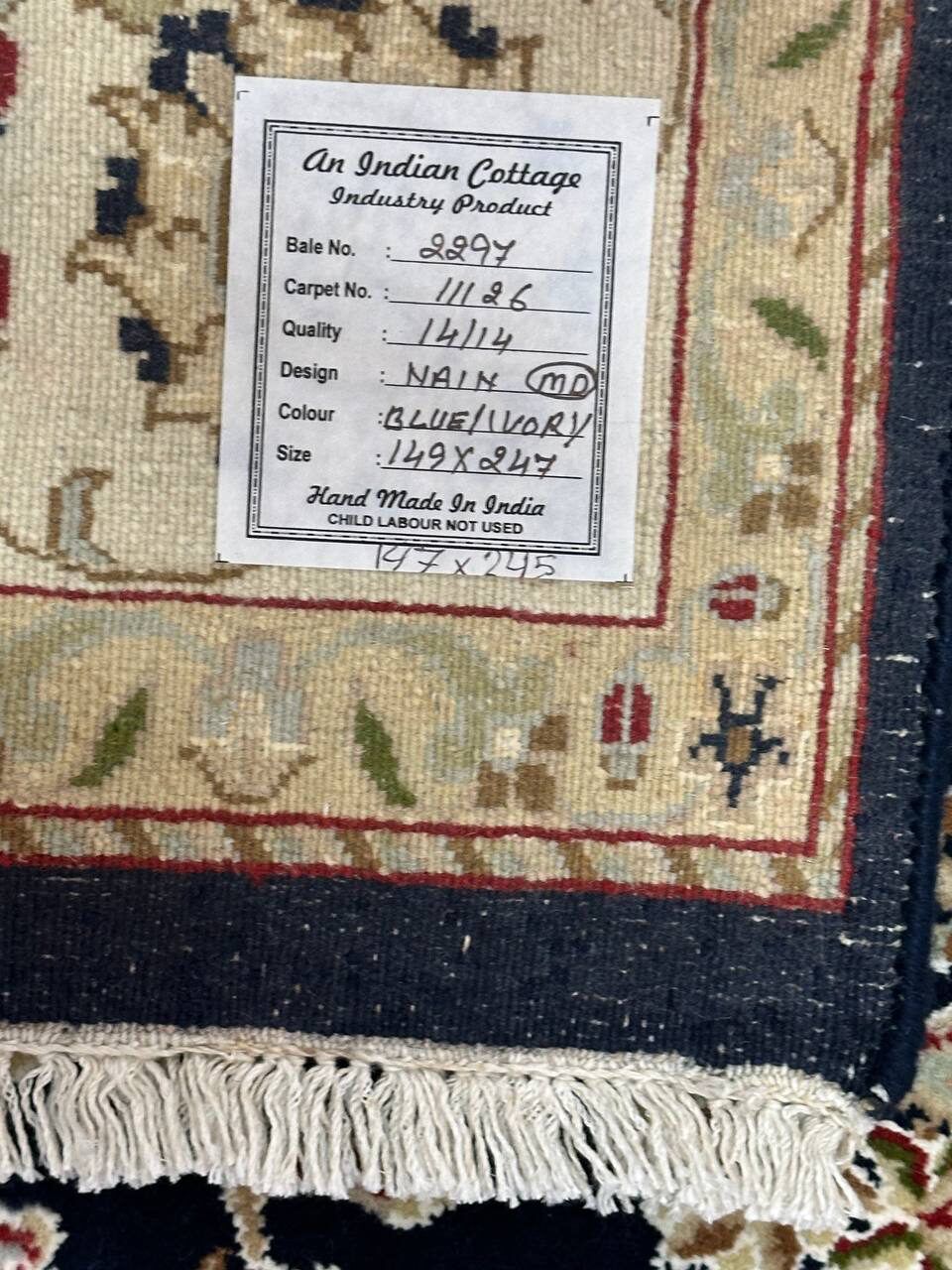 2.45 x 1.5 M Indian Wool & Silk Nain Design Rug - Image 9
