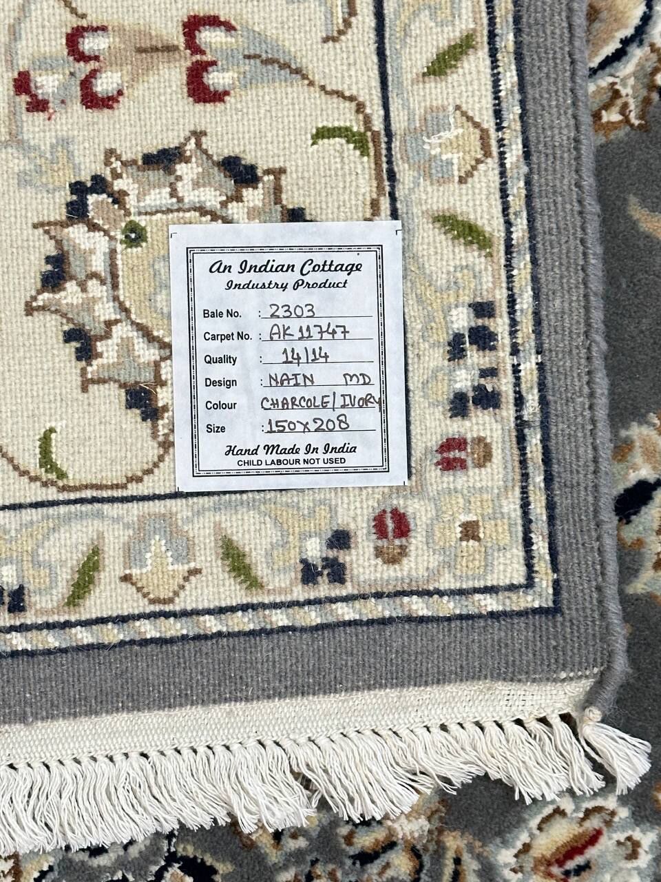 2.1 x 1.5 M Indian Wool & Silk Nain Design Rug - Image 11