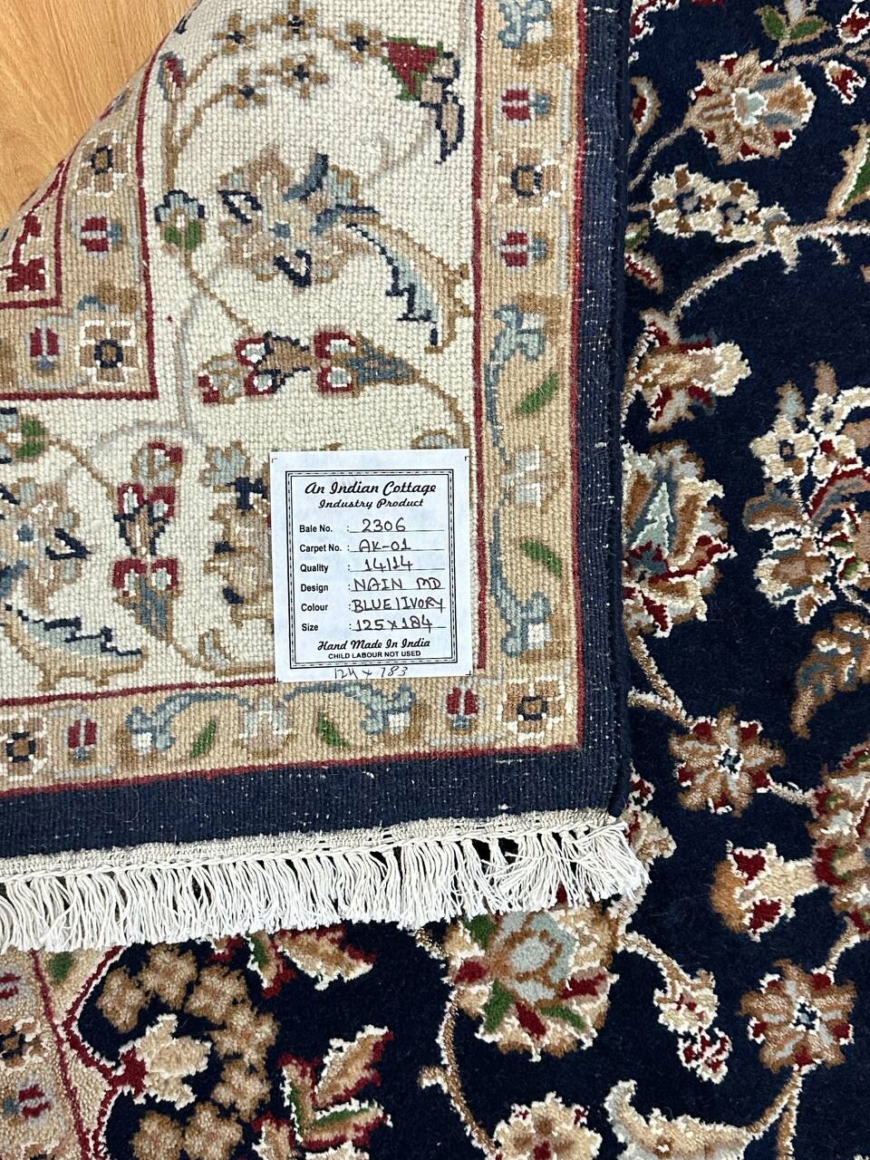 1.8 x 1.2 M Indian Wool & Silk Nain Design Rug - Image 7