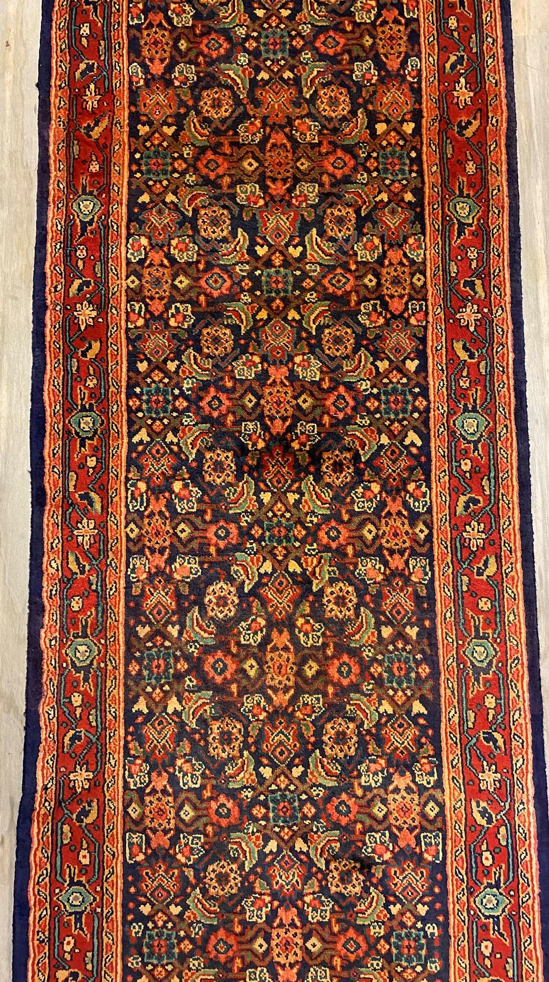 ANTIQUE 4M Handmade Hamedan Runner(45Years Old)