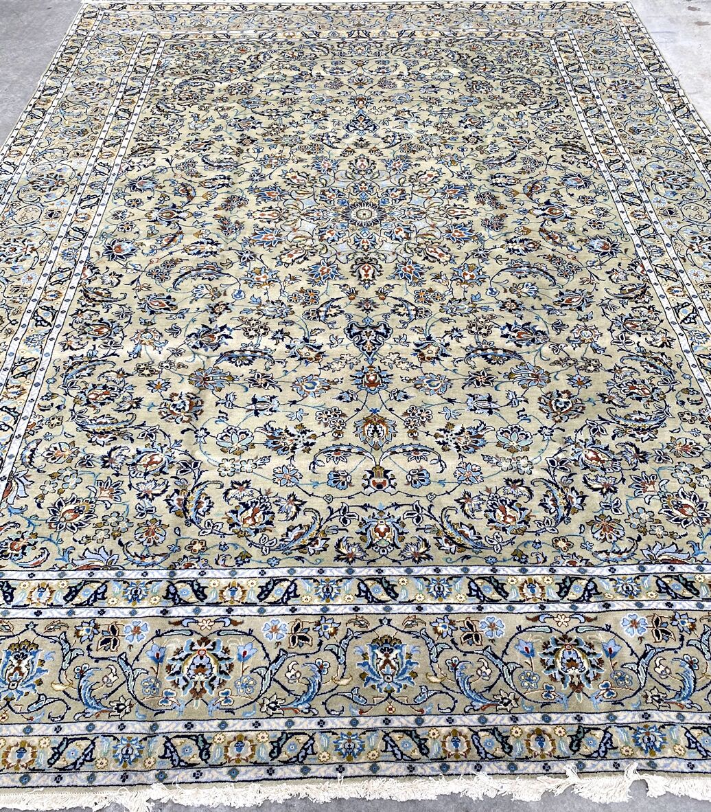 4x3M Signed Pistachio Tone Persian Kashan Rug - Image 2