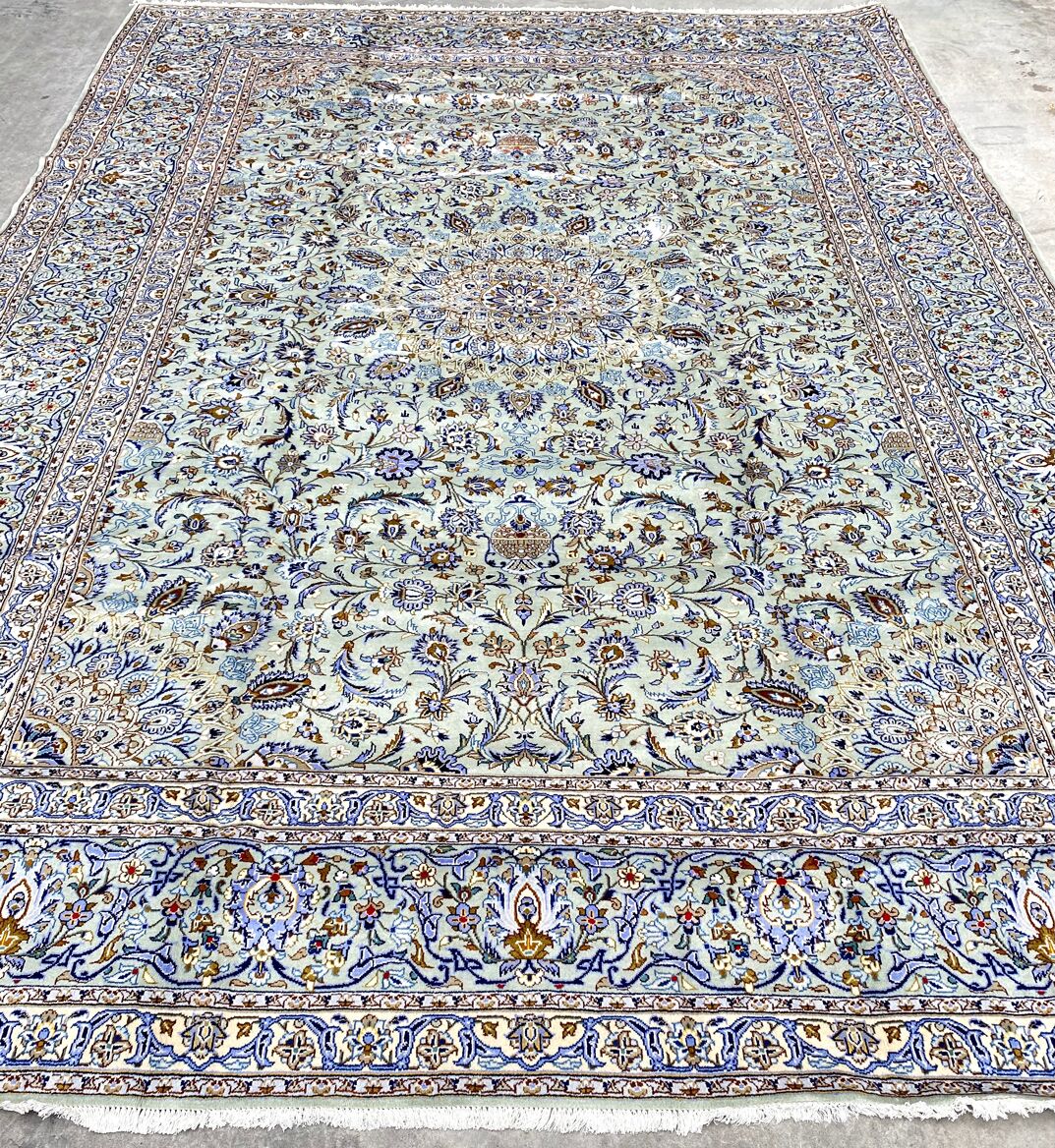 4.2x3M Signed Pistachio Tone Persian Kashan Rug - Image 2