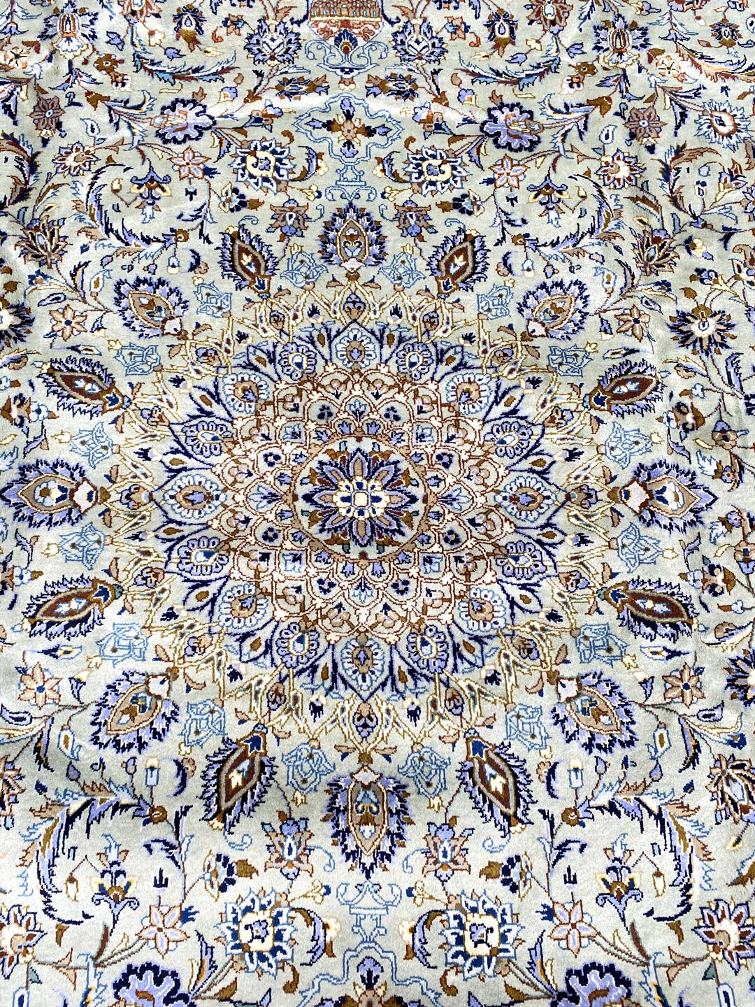 4.2x3M Signed Pistachio Tone Persian Kashan Rug