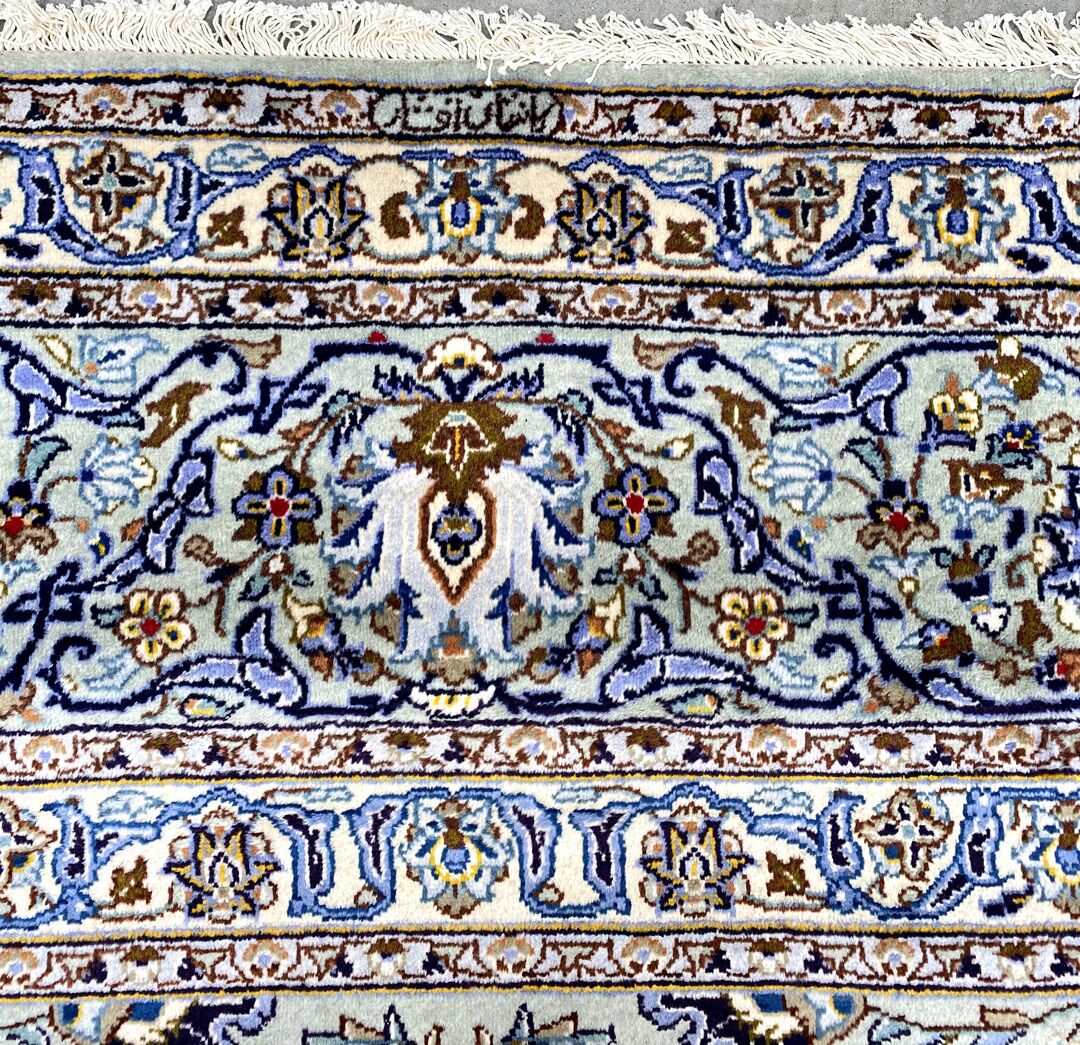 4.2x3M Signed Pistachio Tone Persian Kashan Rug - Image 4