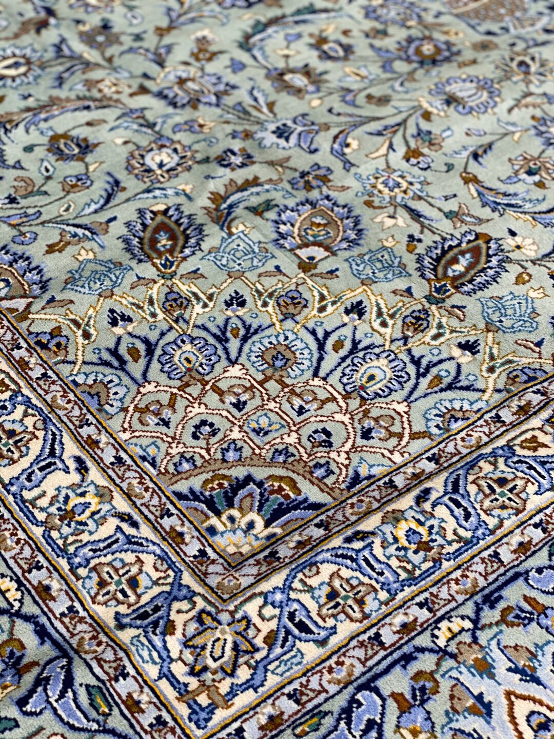 4.2x3M Signed Pistachio Tone Persian Kashan Rug - Image 9