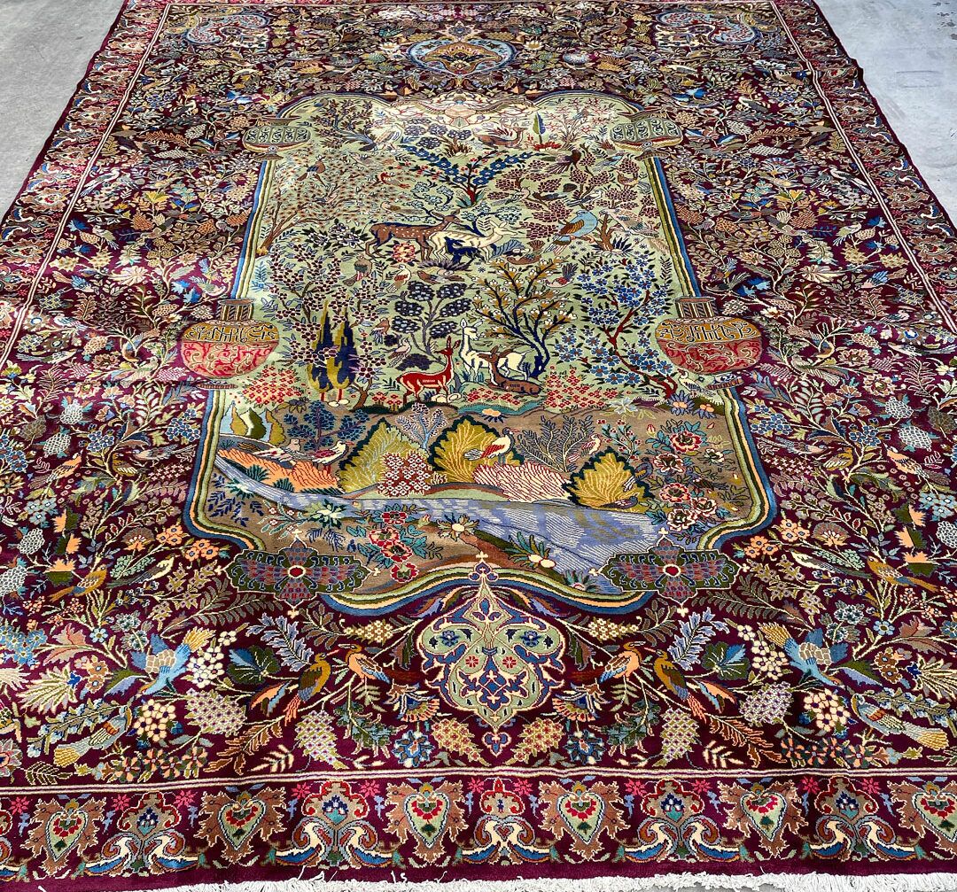 Antique Museum Piece Garden Of Eden Kashmar Rug (90 Years) - Image 4