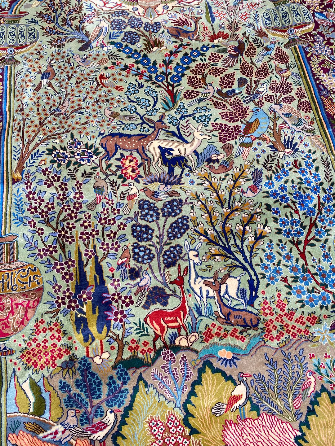 Antique Museum Piece Garden Of Eden Kashmar Rug (90 Years) - Image 11