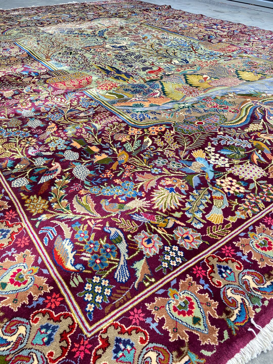 Antique Museum Piece Garden Of Eden Kashmar Rug (90 Years) - Image 14