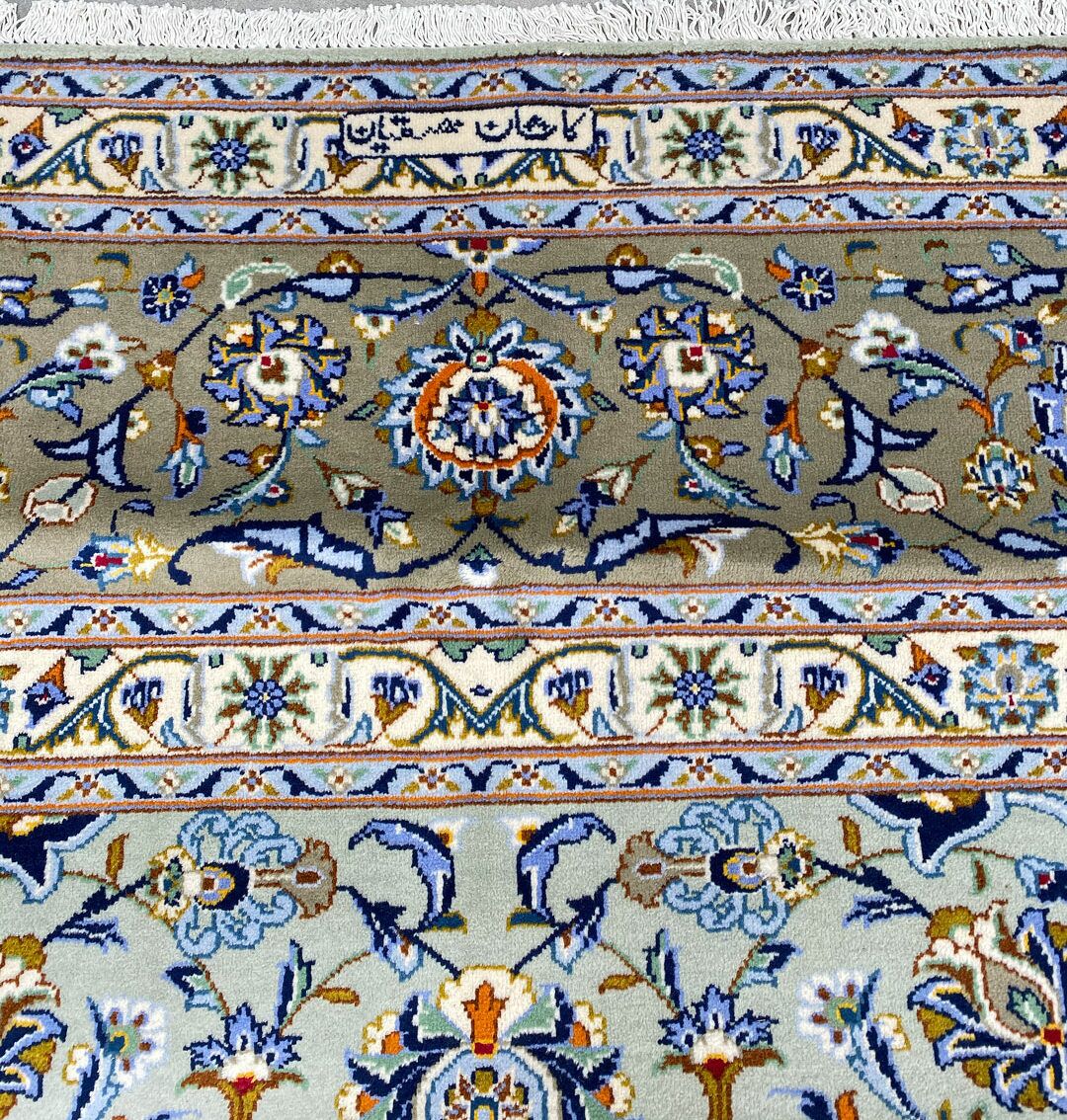 4.1x3.1M Signed Fine Pistachio Tone Persian Kashan - Image 6