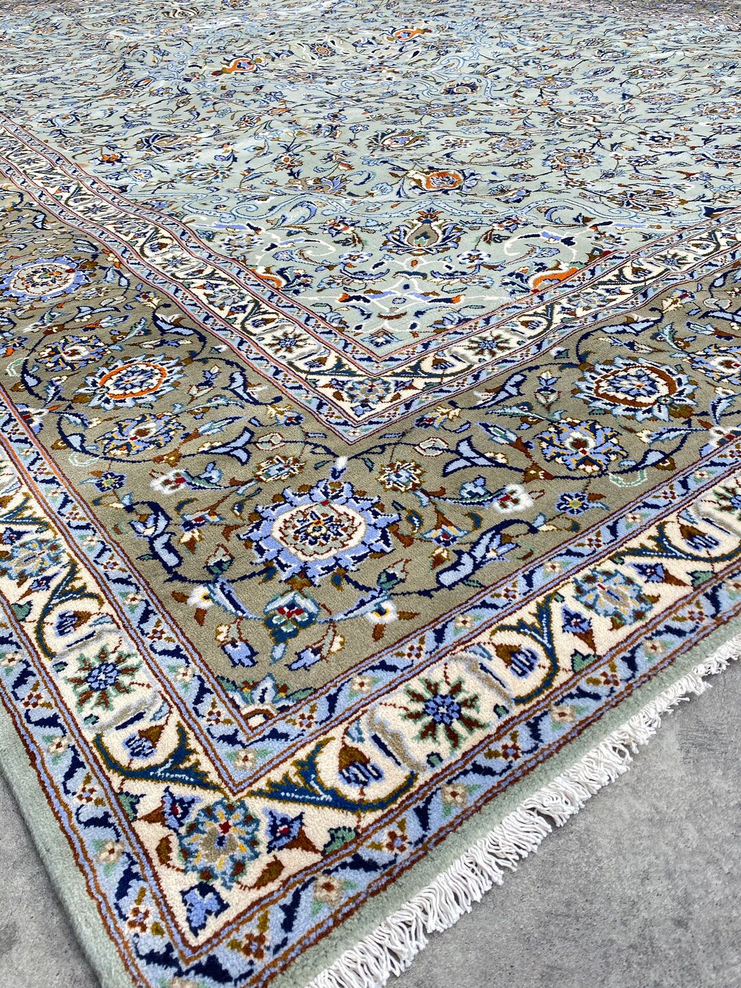 4.1x3.1M Signed Fine Pistachio Tone Persian Kashan - Image 8