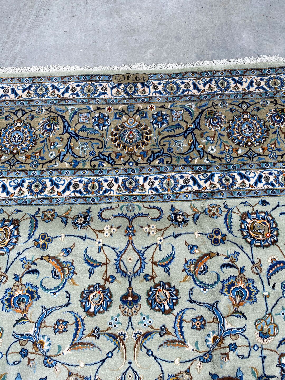 4.5x3.4M Over Sized Pistachio Tone Persian Kashan Rug - Image 8