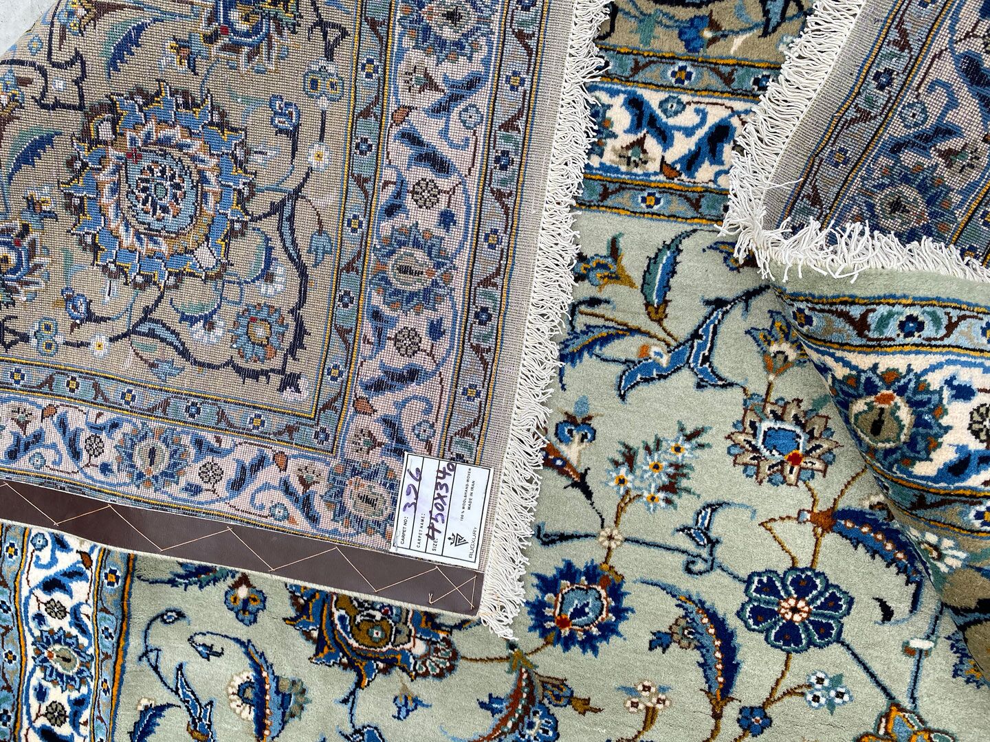 4.5x3.4M Over Sized Pistachio Tone Persian Kashan Rug - Image 10
