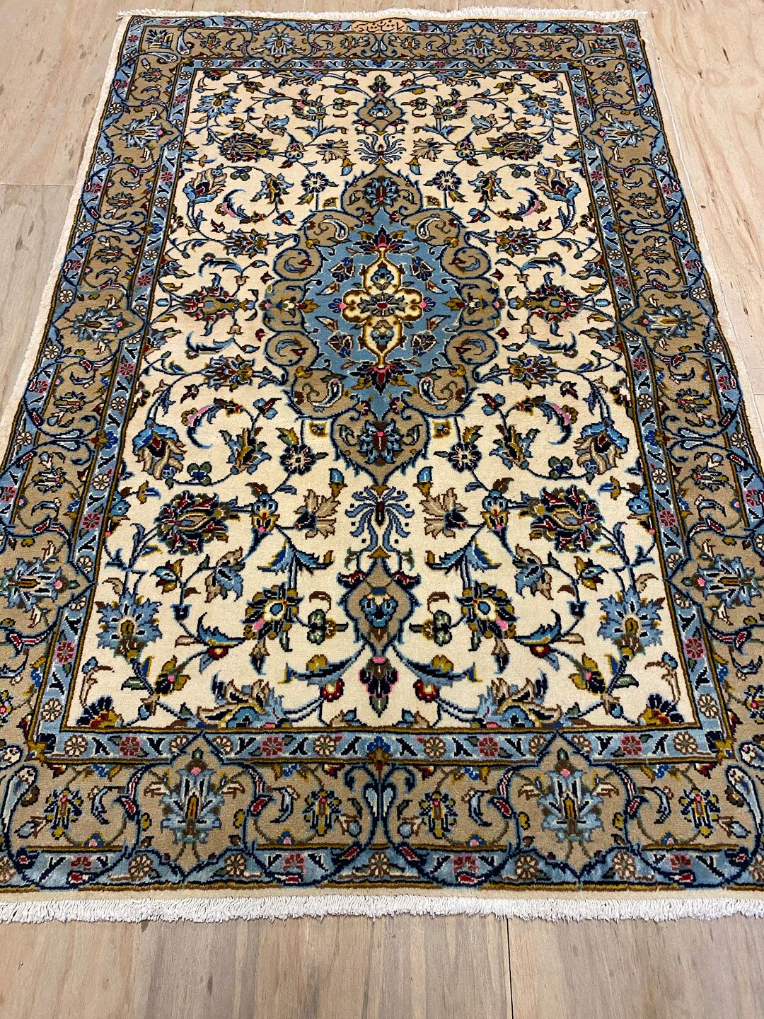1.5x1M Signed Beige Persian Kashan - Image 2