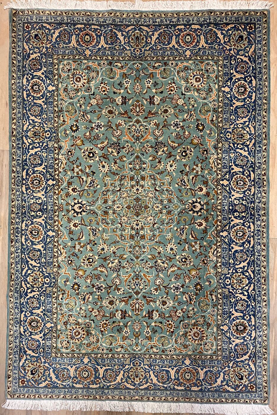 2.1x1.4M Antique Pistachio Tone Persian Kashan Rug