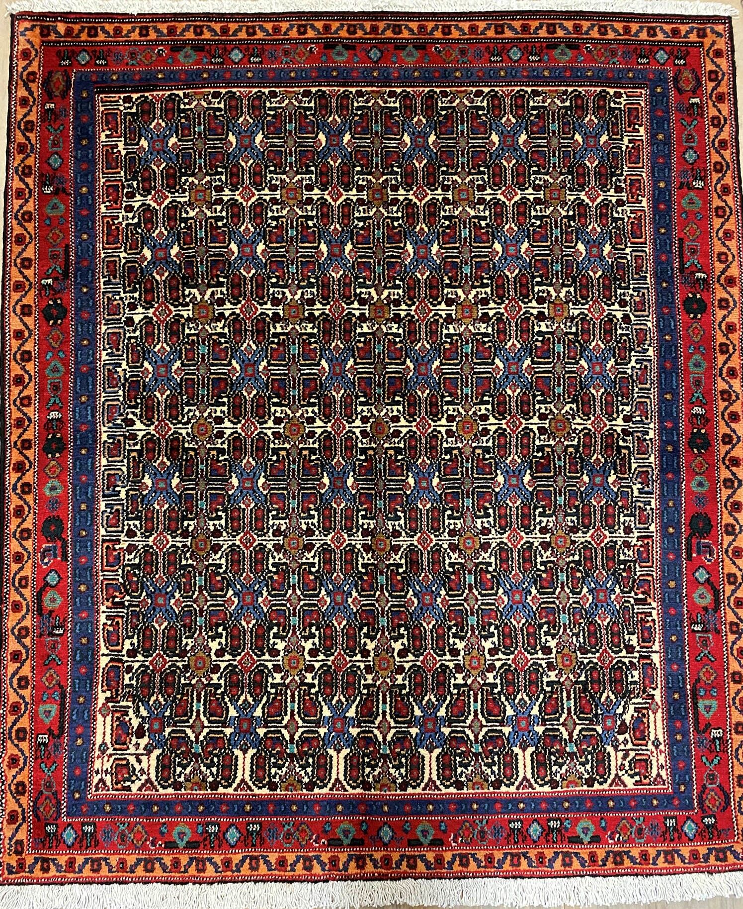 1.3x1.1M Kurdish Sanandaj Rug (Mahi)