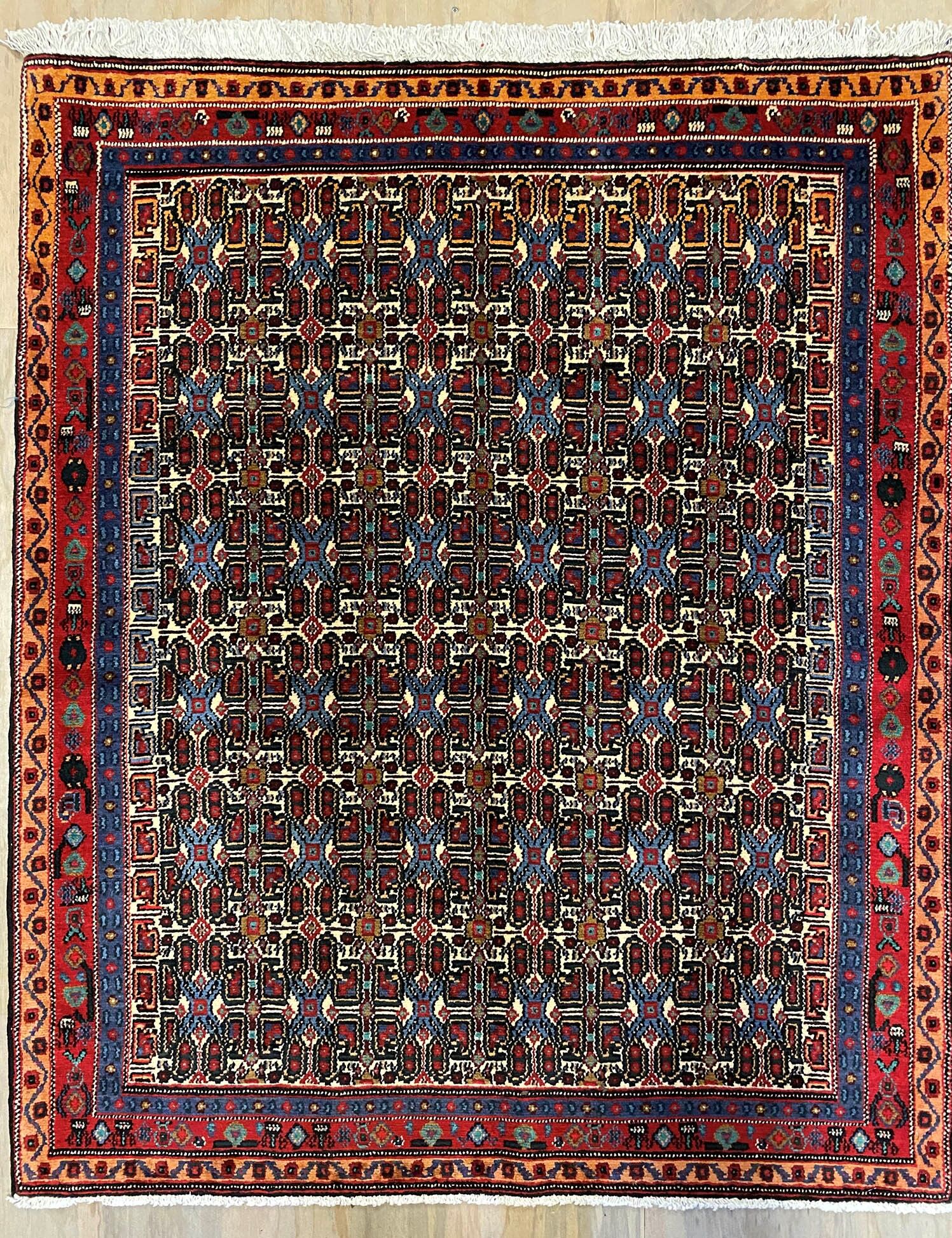 1.4x1.1M Kurdish Sanandaj Rug (Mahi) - Image 5