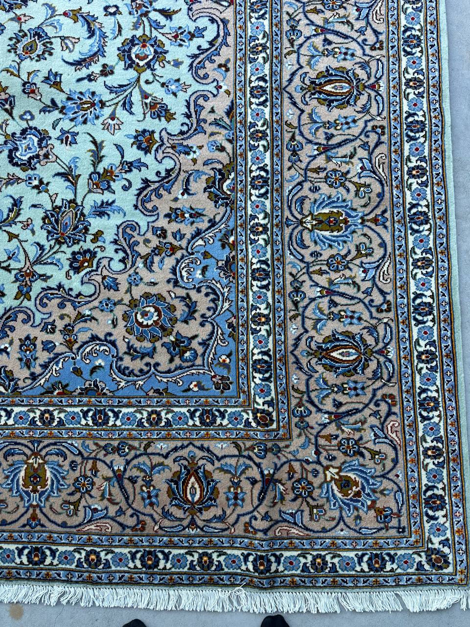 4x3M Signed Pistachio Tone Persian Kashan Rug - Image 6