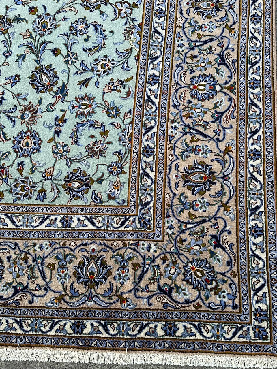 4.1x3M Pistachio Tone Persian Kashan Rug - Image 9
