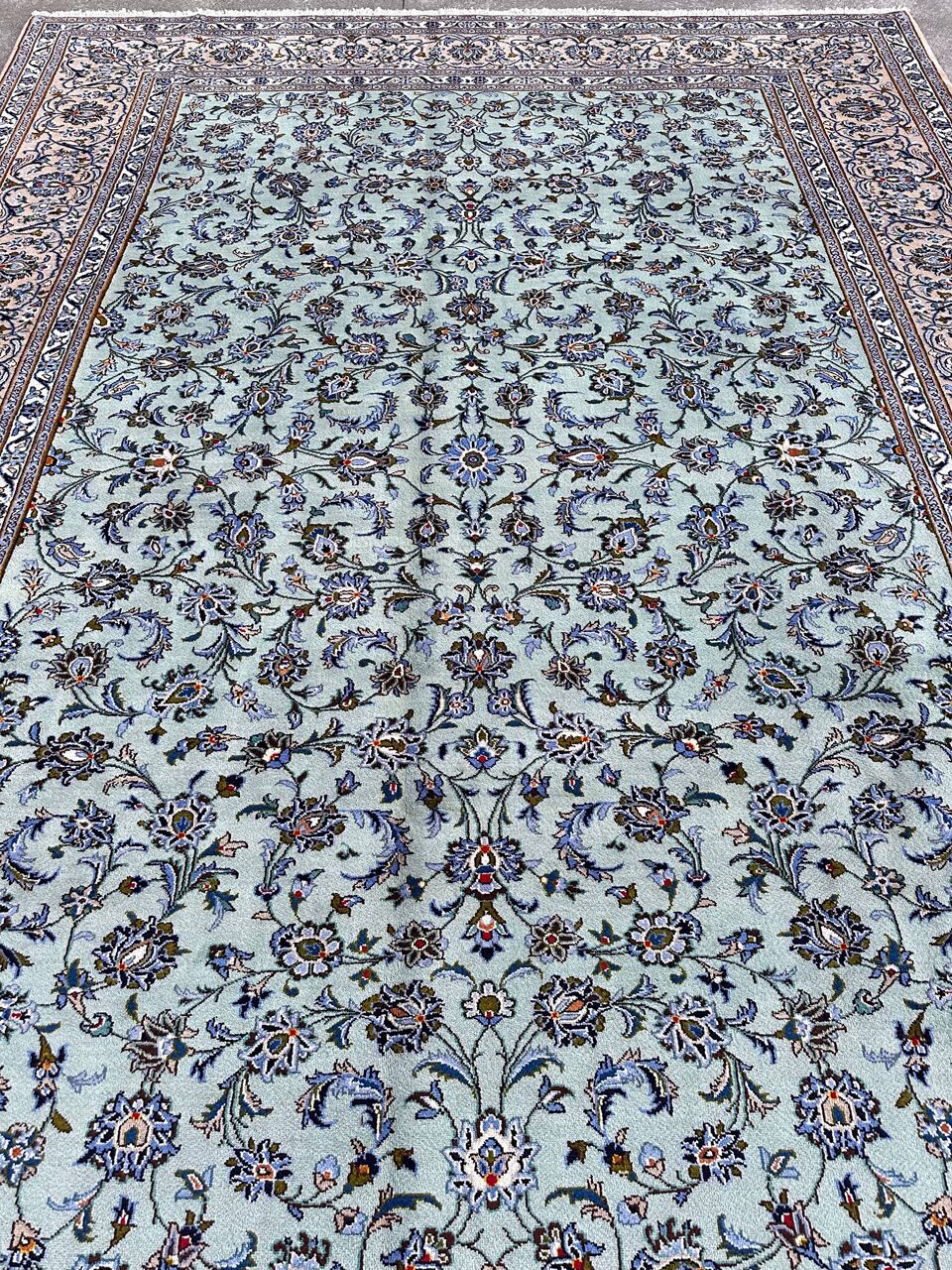 4.1x3M Pistachio Tone Persian Kashan Rug - Image 7